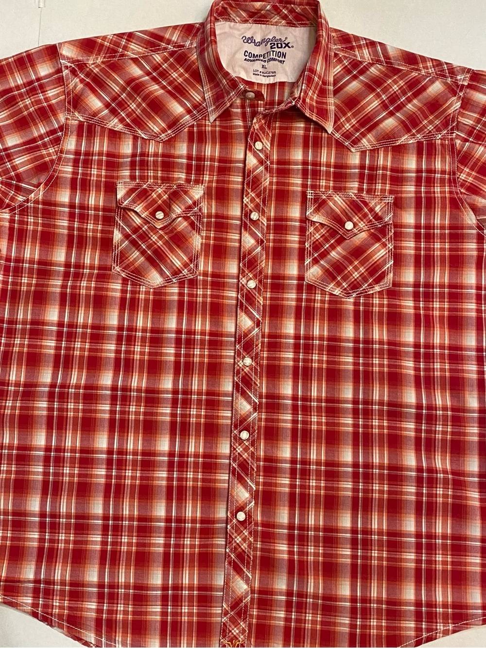 Wrangler 20X Competition Advanced Comfort Pearl Snap Shirt – XL, Red Plaid